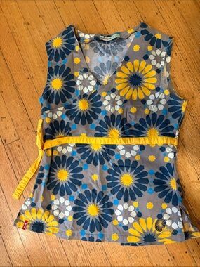 Skunkfunk Yellow & Blue Floral top featuring back cutout. Rare!